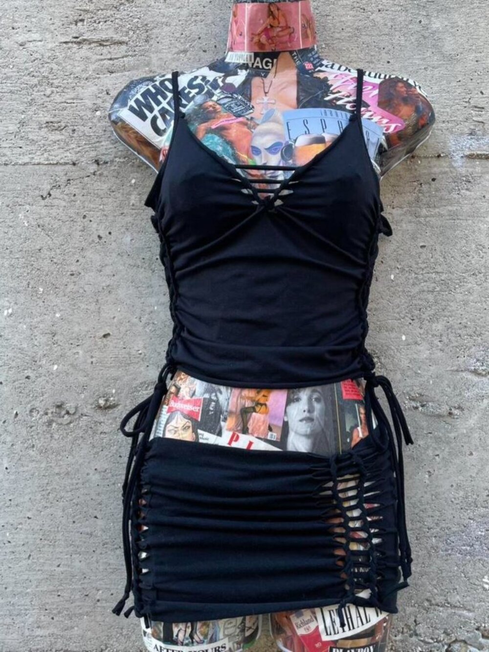 gothic lace-up slitweave tank top